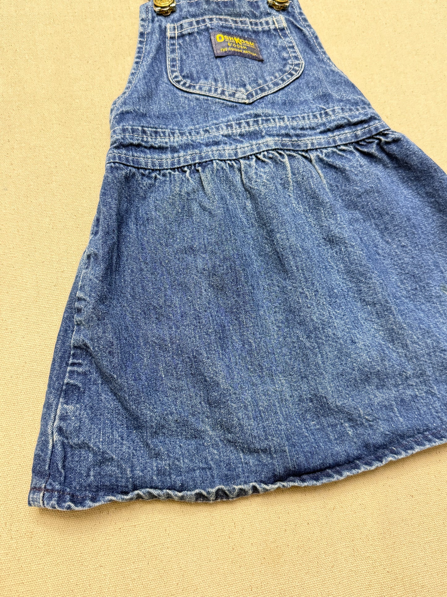90s Kids Toddler Vintage Oshkosh Bgosh Cross Back Simple Casual Denim Dress / 18m 24m 2T / Made in USA