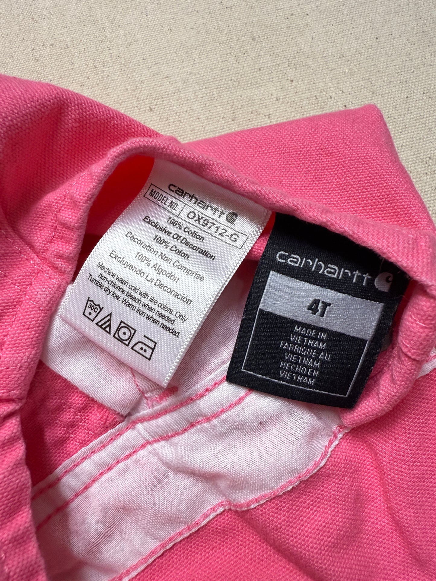 Modern Kids Toddler Carhartt Vivid Pink Bib Cotton Overall / 3T 4T