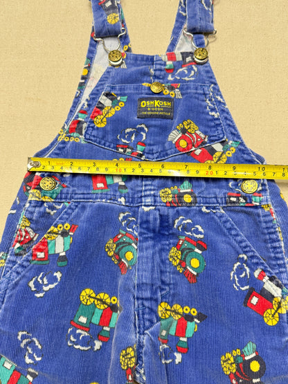 90s Kids Toddler Vintage Oshkosh Bgosh Train Pattern Blue Corduroy Overall / 2T 3T