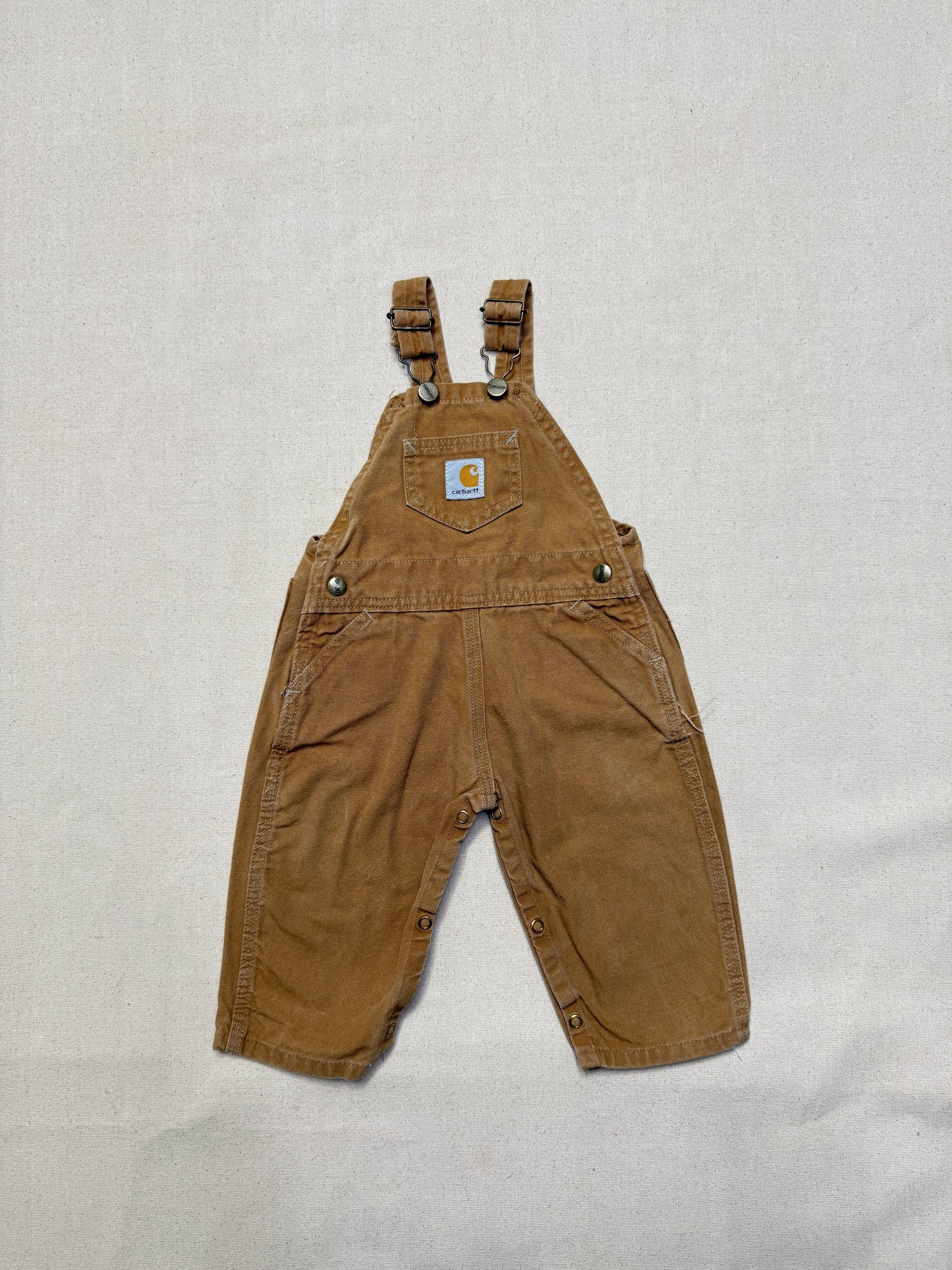 90s  Kids Infant Vintage Carhartt Canvas Bib Light Brown Overall / 9m 12m 18m