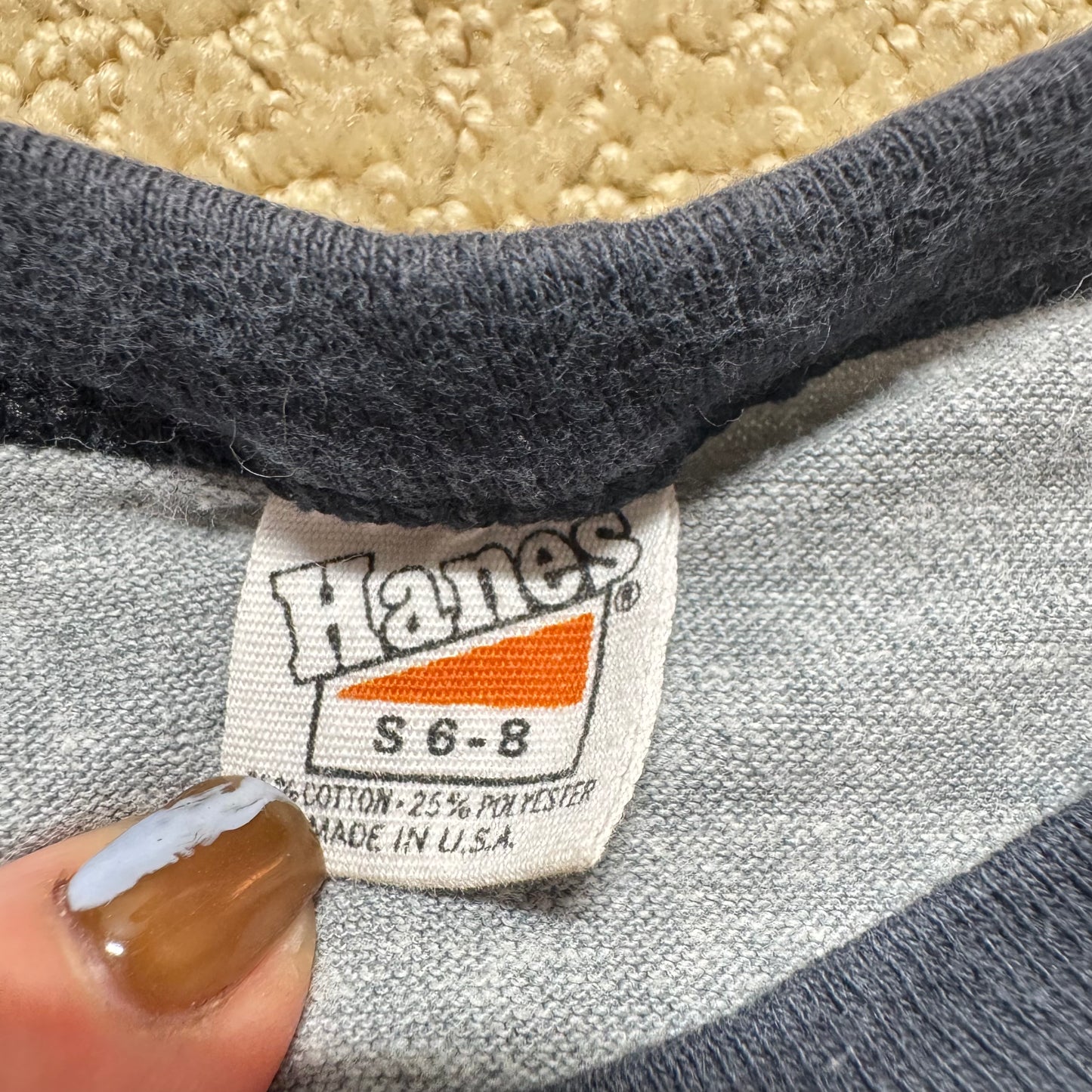 70s Kids Toddler Vintage Gray Hanes Ringer “Don’t Work Be Happy! “ Short Sleeve S 6Y 7Y 8Y Made in USA