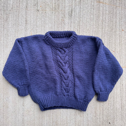 Kids Vintage Navy Dark Blue Hand Knit Pullover Sweater 4Y 5Y 6Y