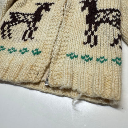 50s 60s Kids Toddler Vintage Beige Deer Lightning Zipper Cowichan Sweater / 3T 4T