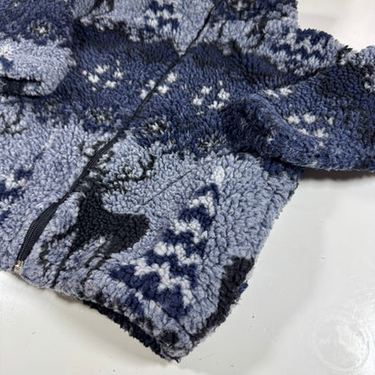 90s Kids Toddler Vintage Zip Fleece Raindeer Blue Tone Black Mountain Fleece S 3T 4Y 5YMade in USA