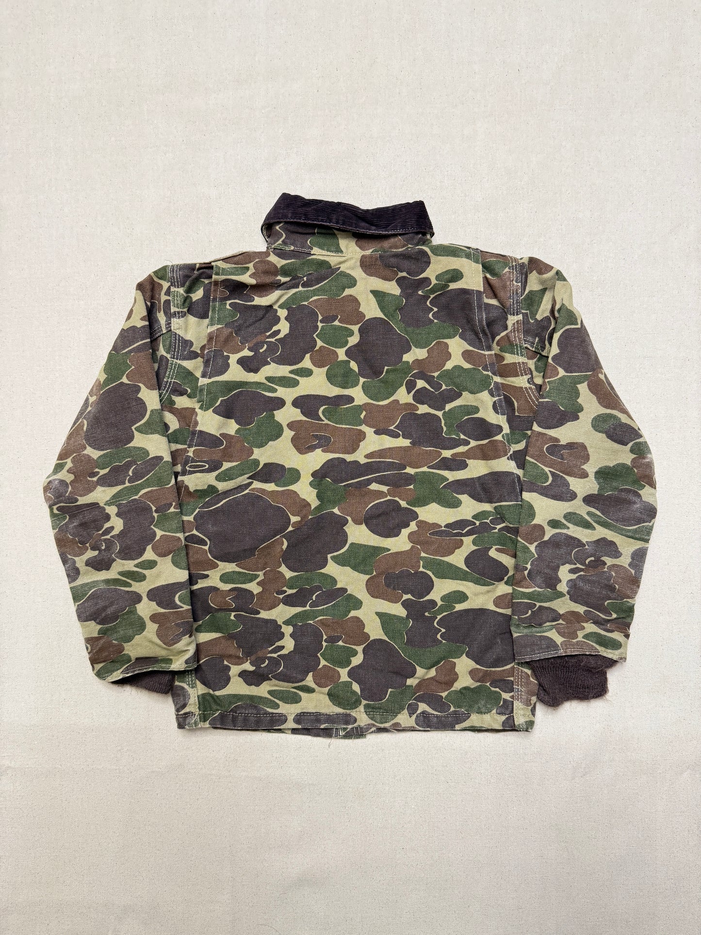 80s Kids Youth Vintage Carhartt Rare Duck Hunting Camo Corduroy Collar Quilt Lined Jacket / 7y 8y 9y