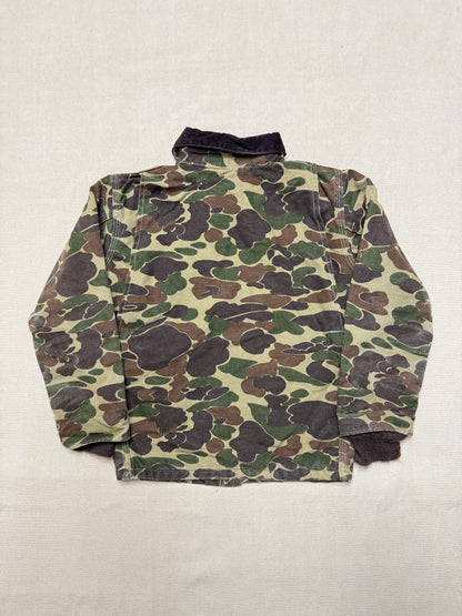 80s Kids Youth Vintage Carhartt Rare Duck Hunting Camo Corduroy Collar Quilt Lined Jacket / 7y 8y 9y