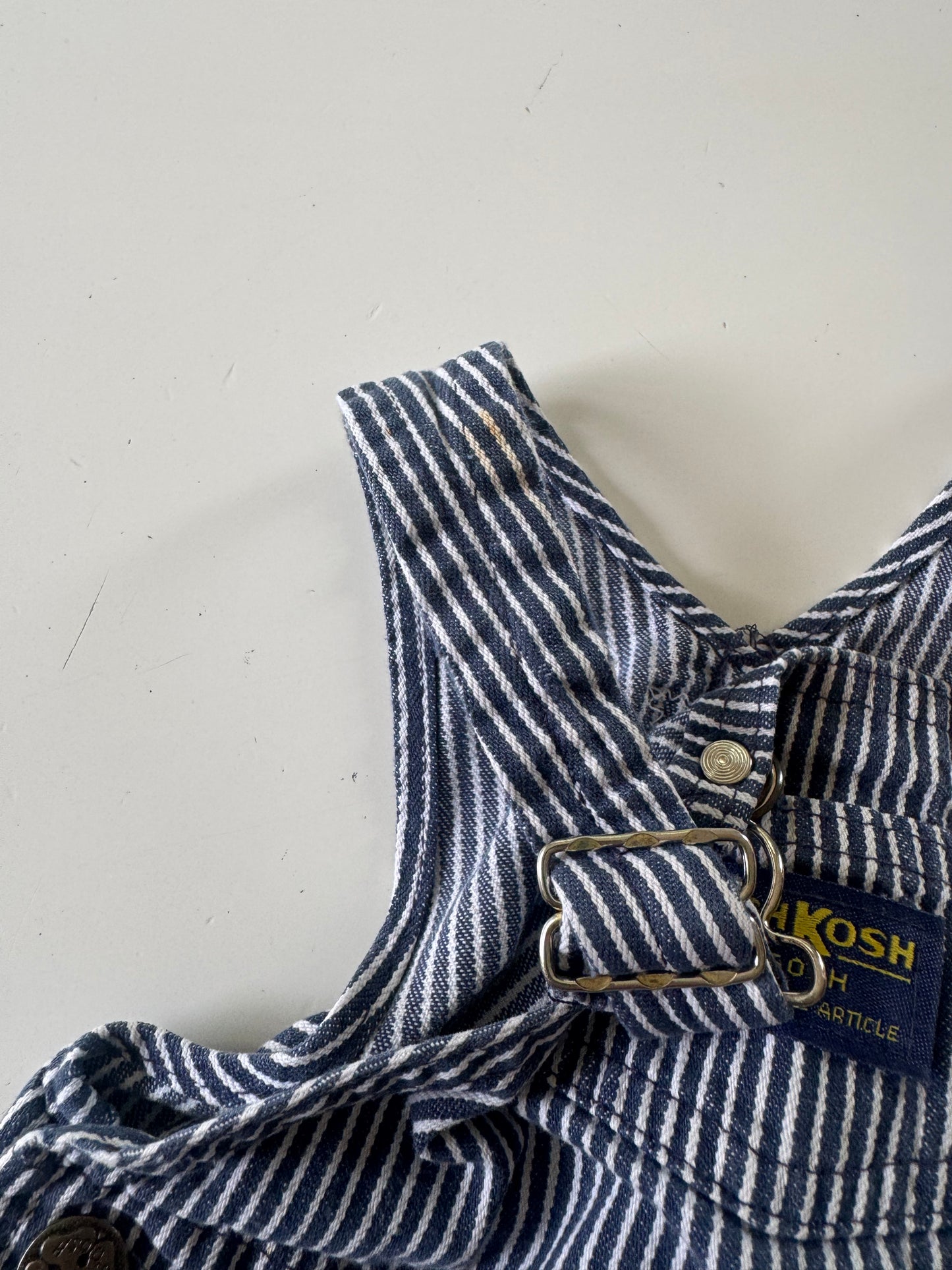 90s Kids Toddler Infant Vintage Baby B’Gosh Oshkosh Navy White  Hickory Overalls //24m / Made in USA