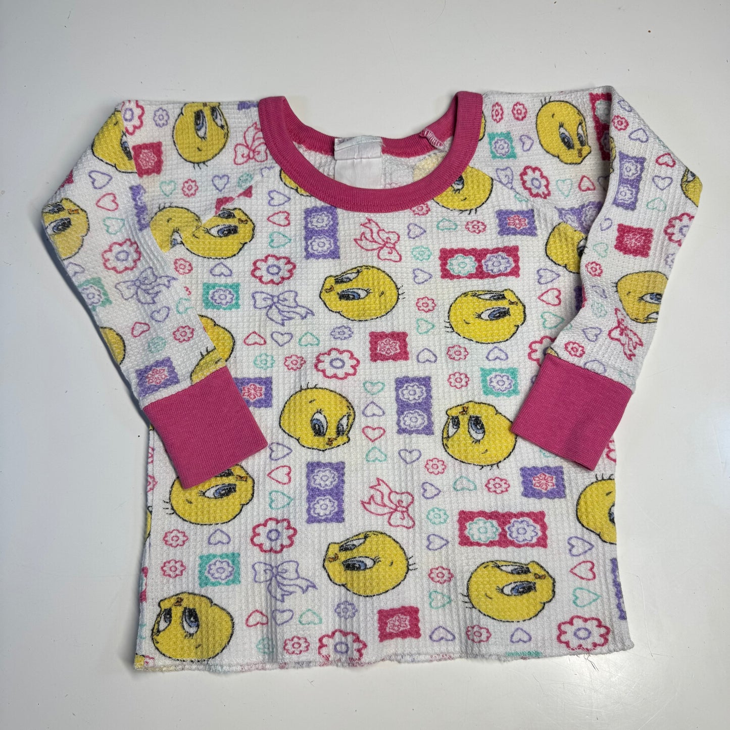 90s Kids Toddler Vintage Looney Tunes Tweety Bird Waffle Long Sleeve Pullover Shirt AOP 18m 2Y 3Y