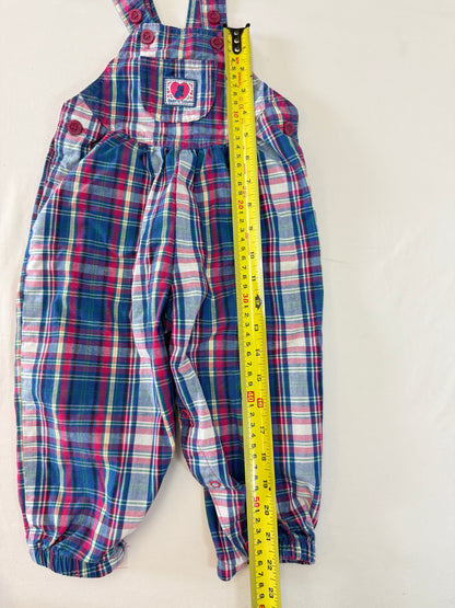 90s Kids Toddler Infant Vintage Baby Bgosh Oshkosh Bgosh Plaid Check Pink Tshirt Overall 2pc Set / 12m 18m 24m / Made in USA
