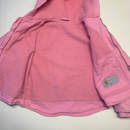 2000s Kids Vintage Pink Carhartt Zip Hooded Fleece Lined Jacket S 7Y 8Y