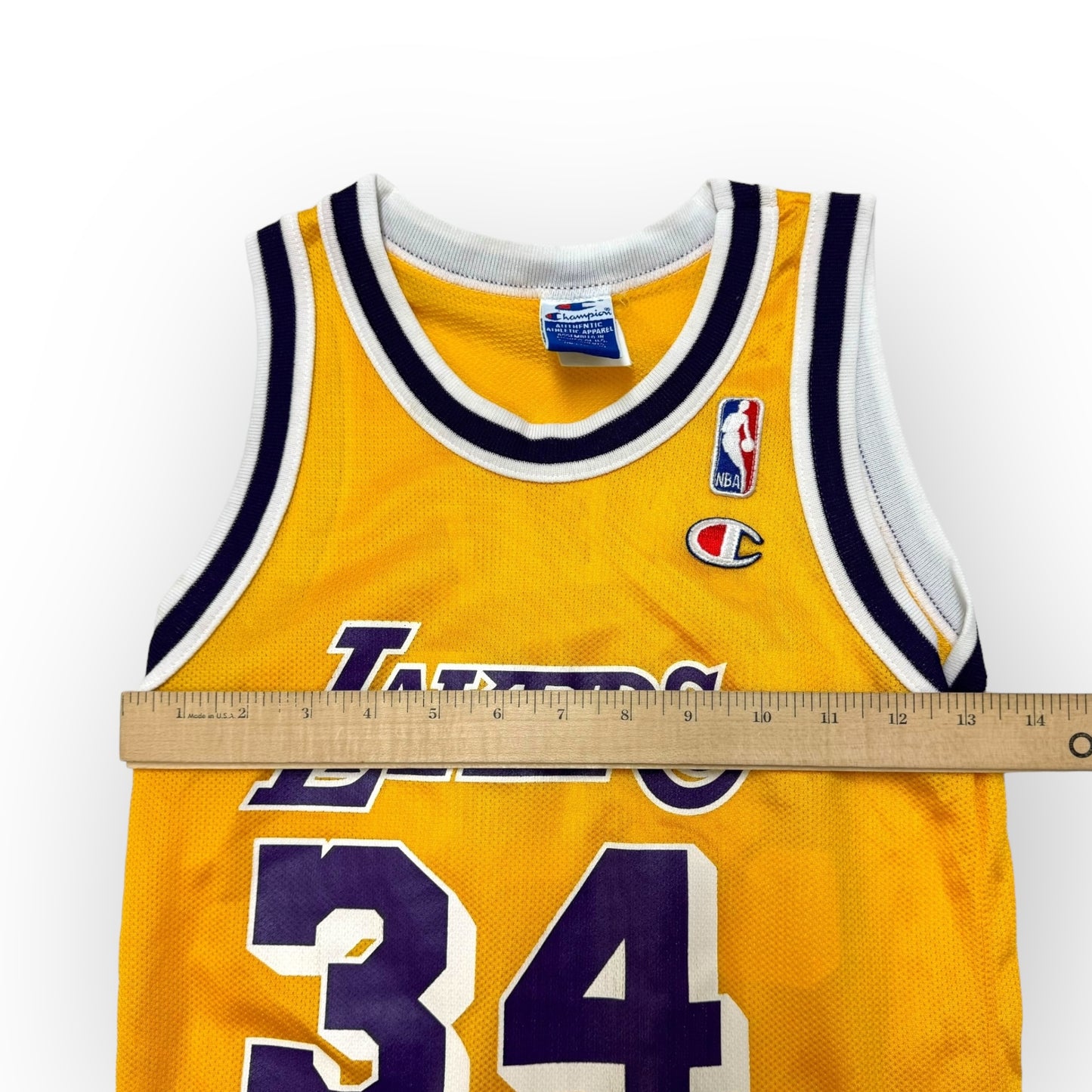 90s VTG Kids Champion Lakers #34 O’Neal Yellow Basketball Jersey S(6-8Y)