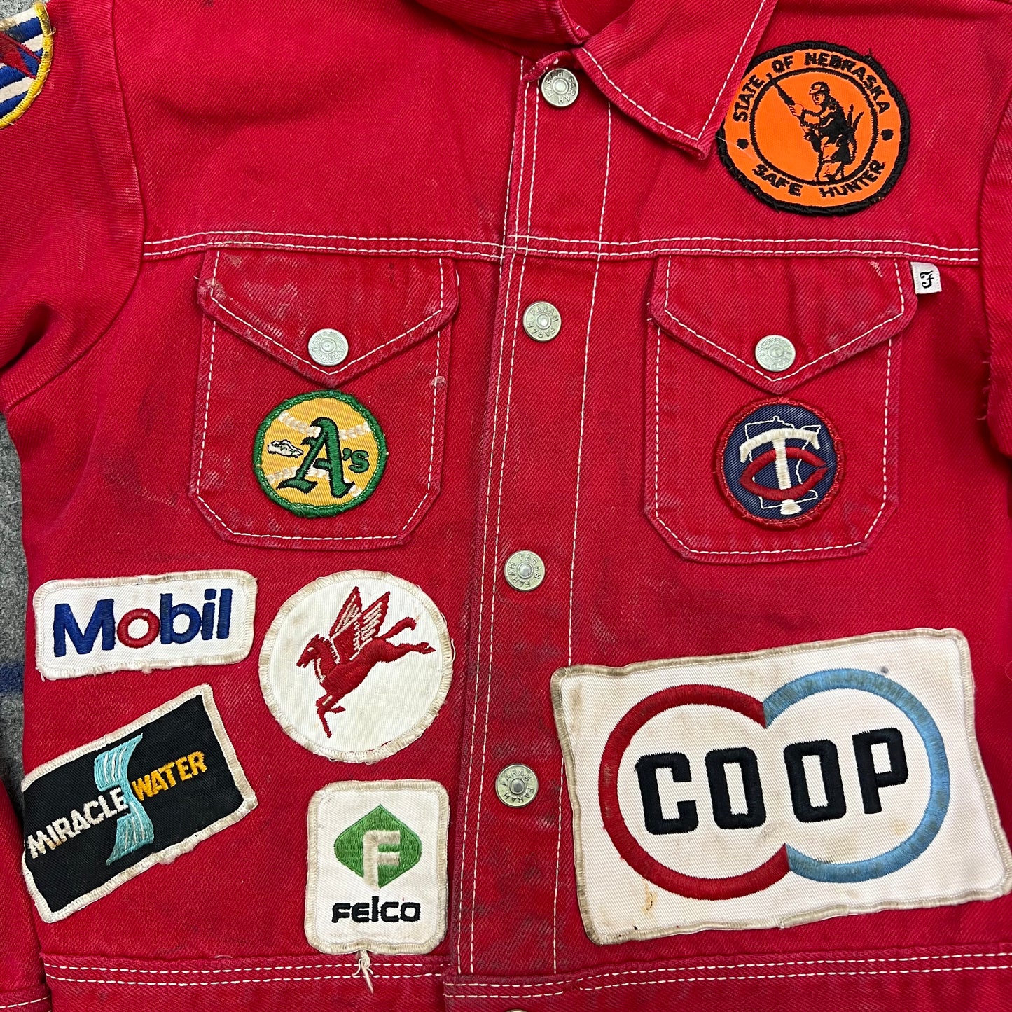 Vintage Youth 80’s Red Denim Jacket With Patches