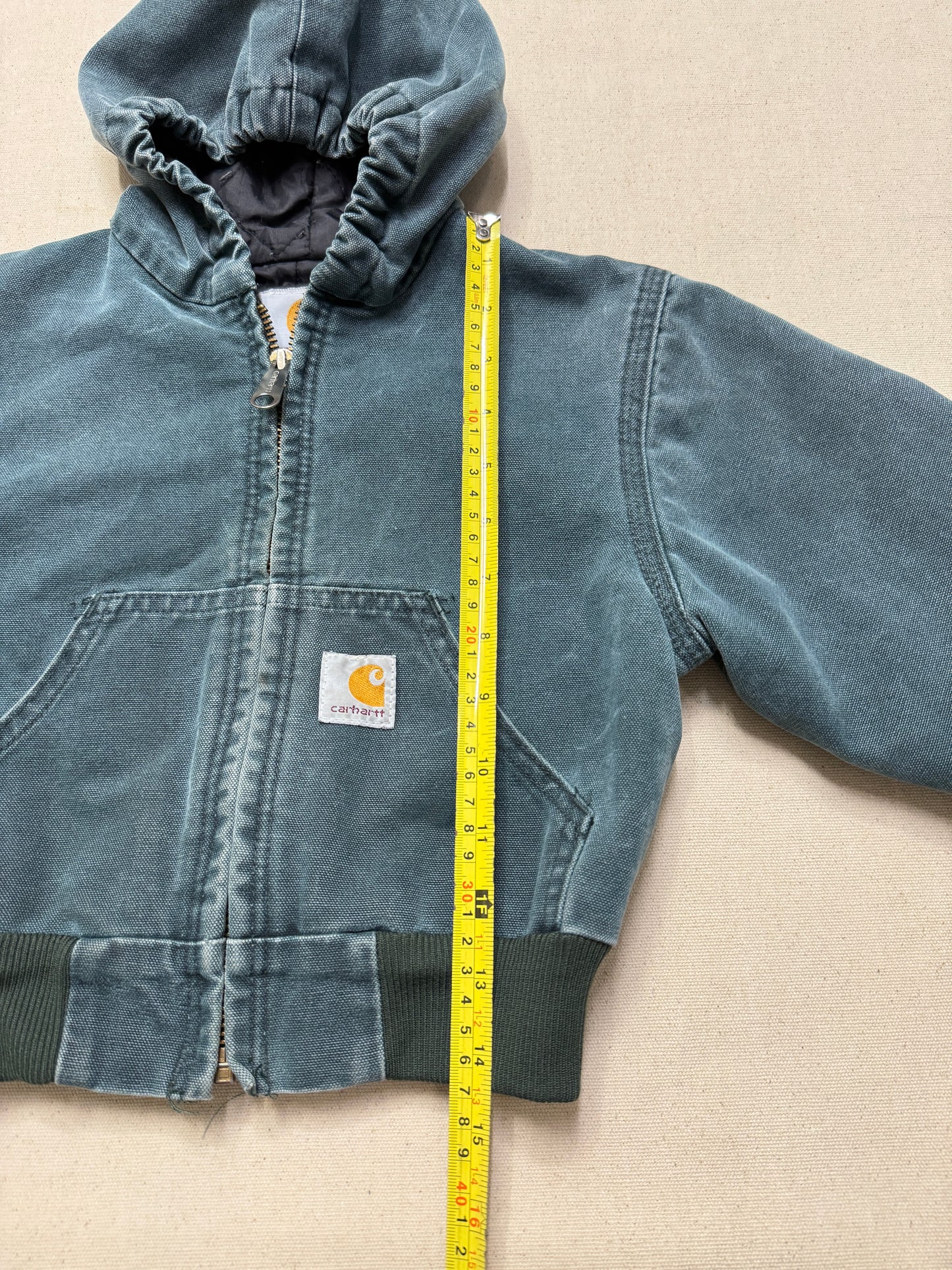 1999 90s Kids Toddler Vintage Carhartt Dark Green Quilted Lined Hooded Active Jacket / 2T 3T 4T