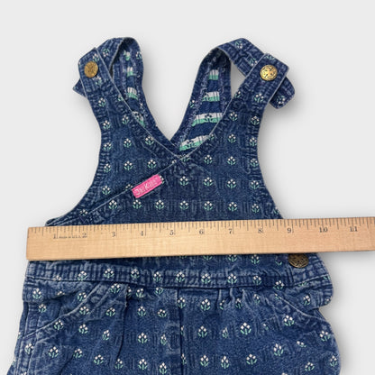 Baby Toddler Vintage Oshkosh Vestbak Denim Crisscross Style Flower Embroidered Overalls 24m Made In USA