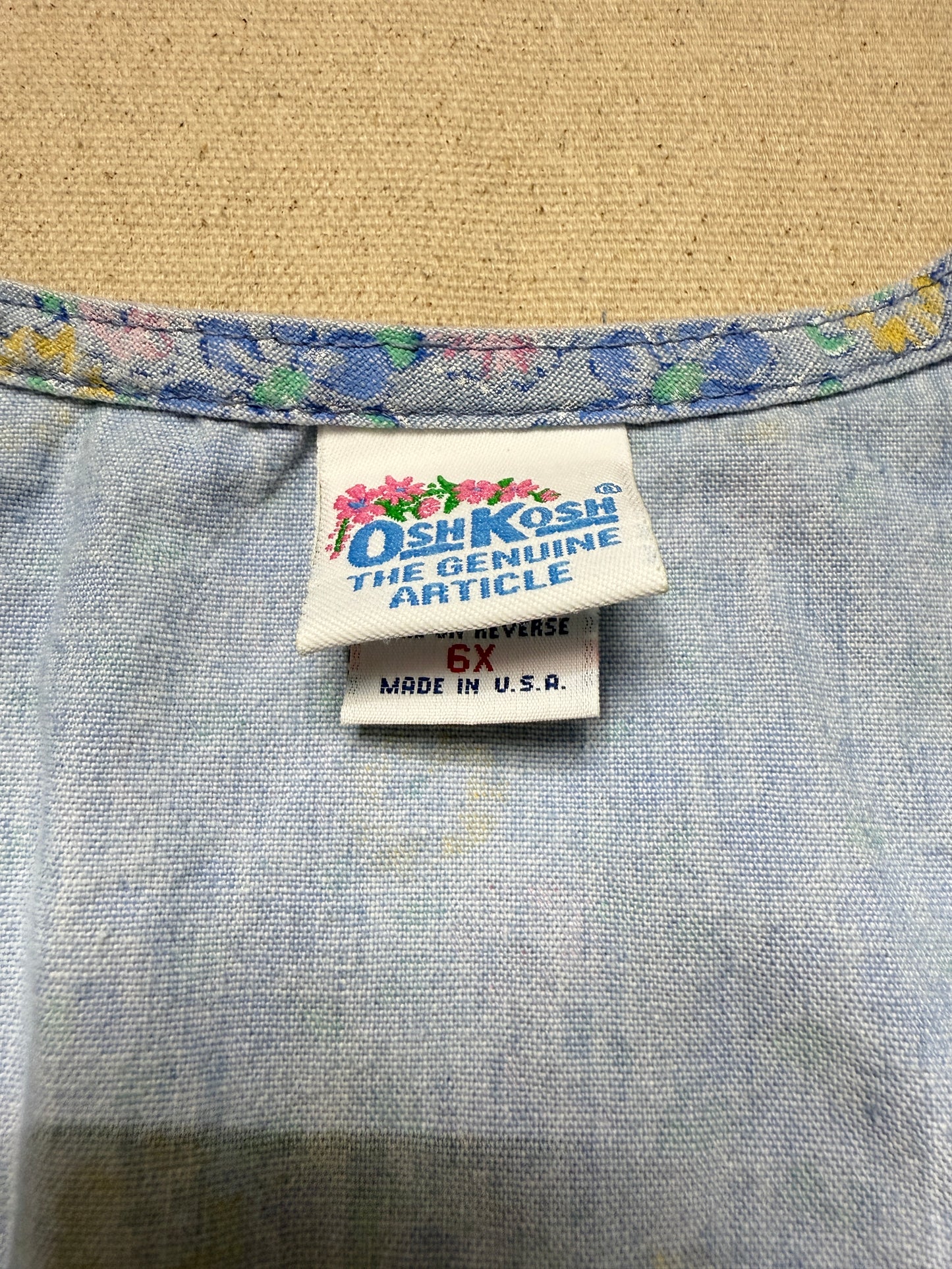 90s Kids Vintage Oshkosh Bgosh Flower AOP Lightweight Denim Jumper / 6X / Made in USA