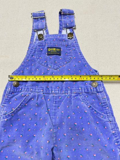 90s Kids Toddler Vintage Oshkosh Bgosh Flower AOP Light Purple Corduroy Overall / 2T 3T / Made in USA
