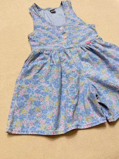 90s Kids Vintage Oshkosh Bgosh Flower AOP Lightweight Denim Jumper / 6X / Made in USA