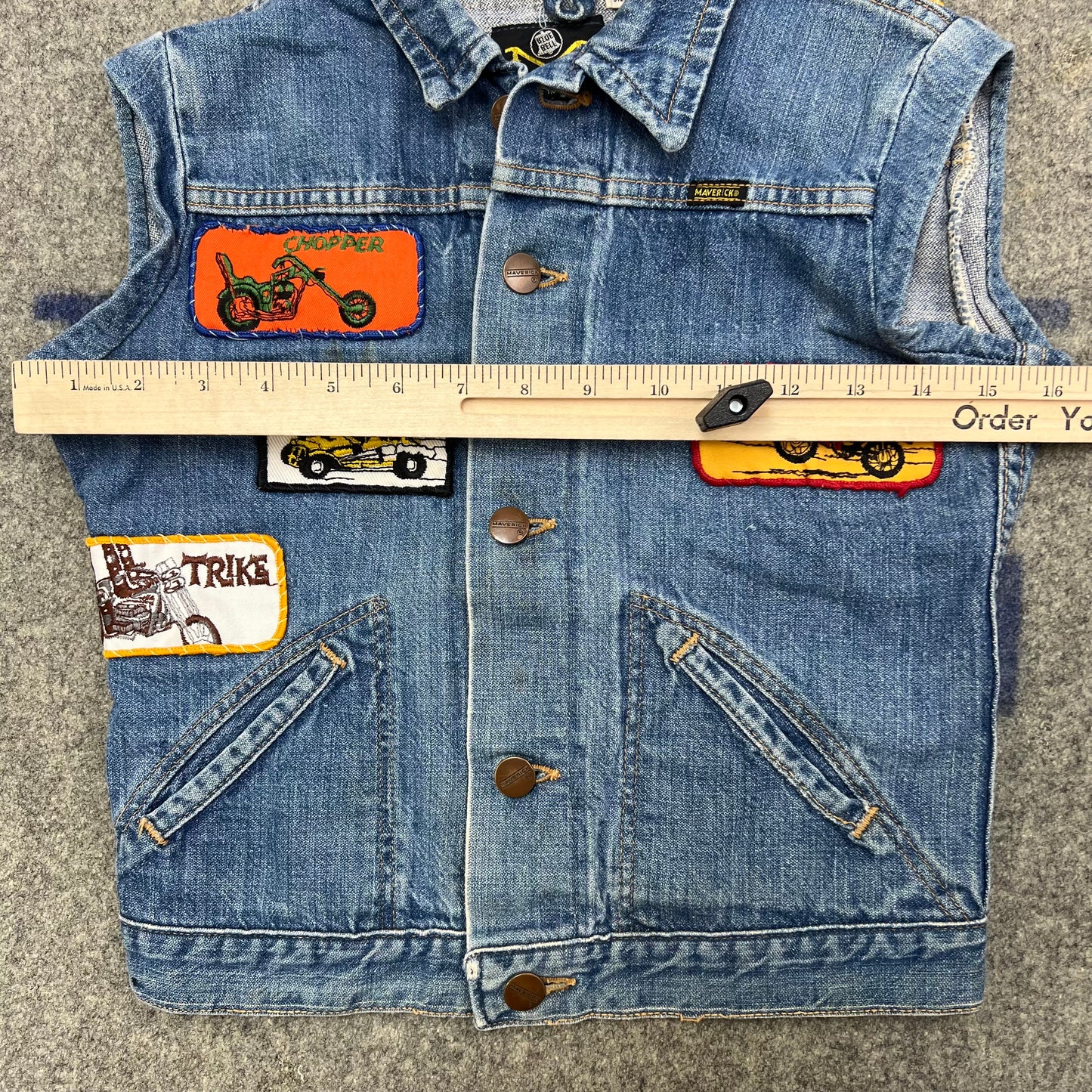 Vintage Kids Maverick Denim Vest With Patches Size 10Y