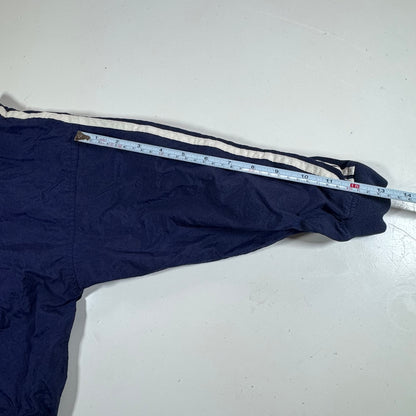 90s Vintage Adidas Kids Toddler Blue/Navy Lined Pullover Sleeves Striped Windbreaker Sweatshirt Jacket Big Logo L 6Y