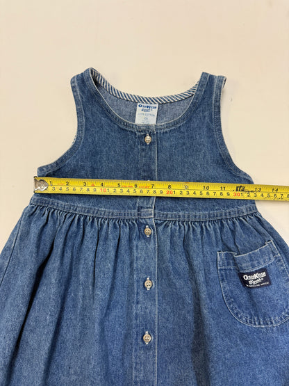 90s 2000' Kids Vintage OshKosh Bgosh Front Open Button Up Light Denim Casual Dress / 5T 6y / Made in USA