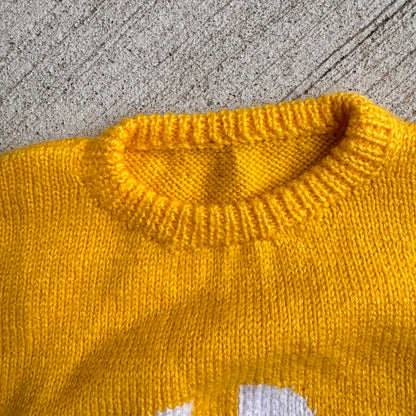 Kids Vintage Hand Knit Bunny Yellow Pullover Sweater 5Y 6Y 7Y 8Y