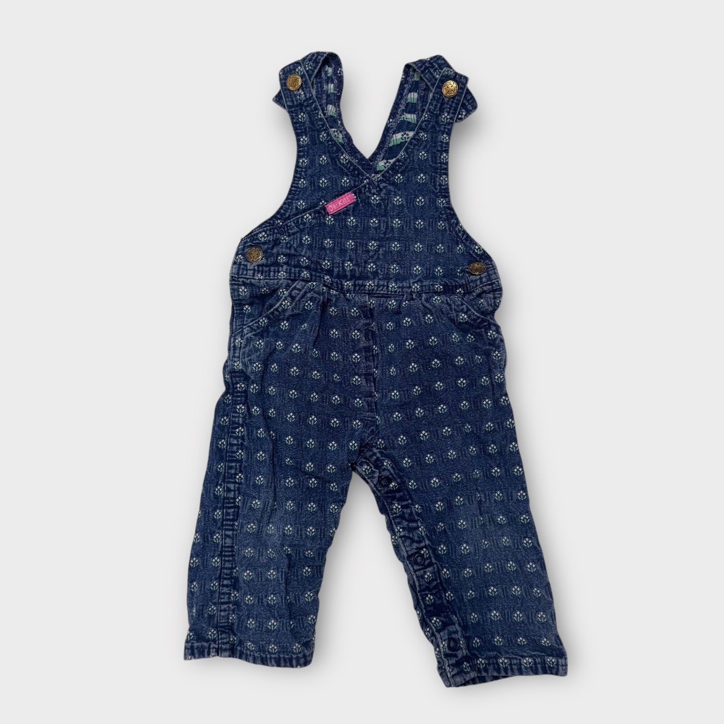 Baby Toddler Vintage Oshkosh Vestbak Denim Crisscross Style Flower Embroidered Overalls 24m Made In USA