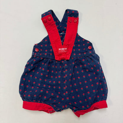 90s Kids Toddler Infant Vintage Baby B’Gosh Oshkosh Criss Cross  Dark Denim Red Flower Print AOP Romper //2T / Made in USA