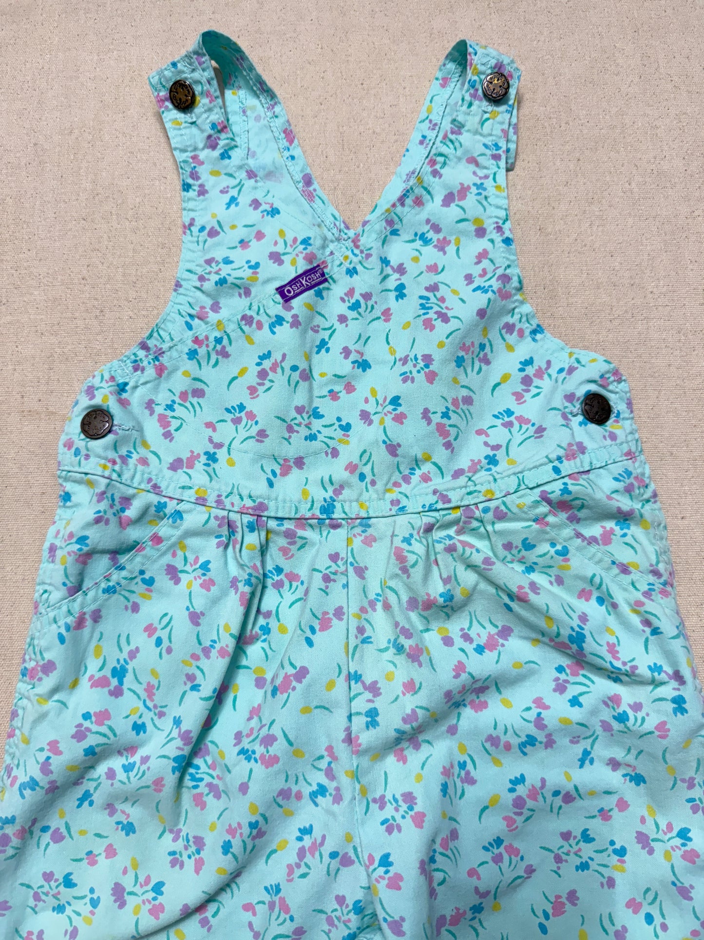 90s Kids Vintage Oshkosh Bgosh Flower AOP Mint Green Cross Front Lightweight Overall / 4T 5T 6y / Made in USA