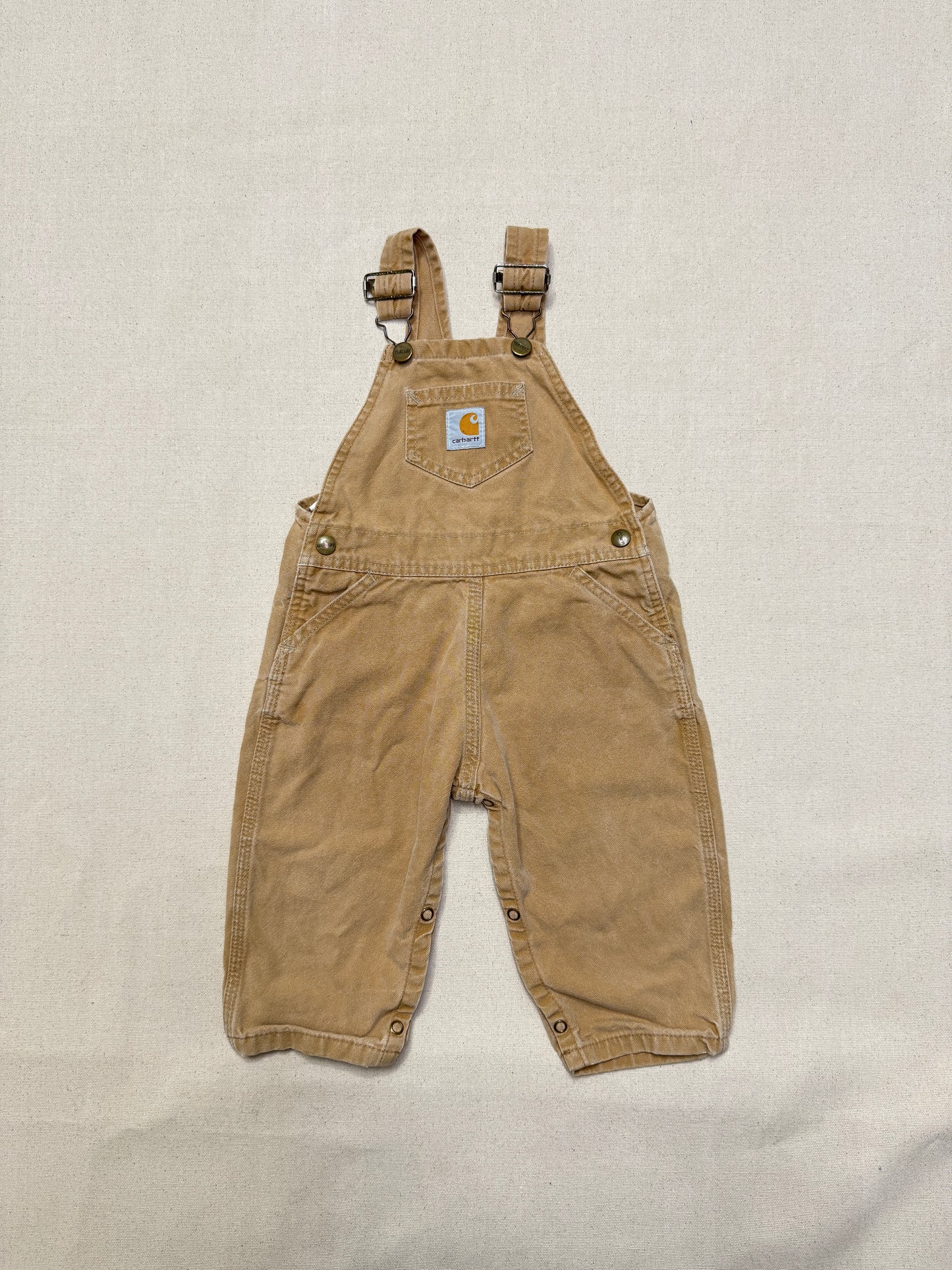 90s 2000 Kids Infant Vintage Carhartt Canvas Bib Light Brown Overall / 12m 18m 24m