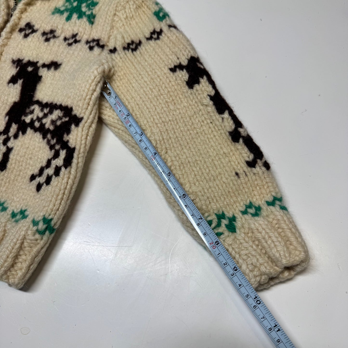 50s 60s Kids Toddler Vintage Beige Off White Deer Lightning Zipper Cowichan Heavy 24m 2Y 3T