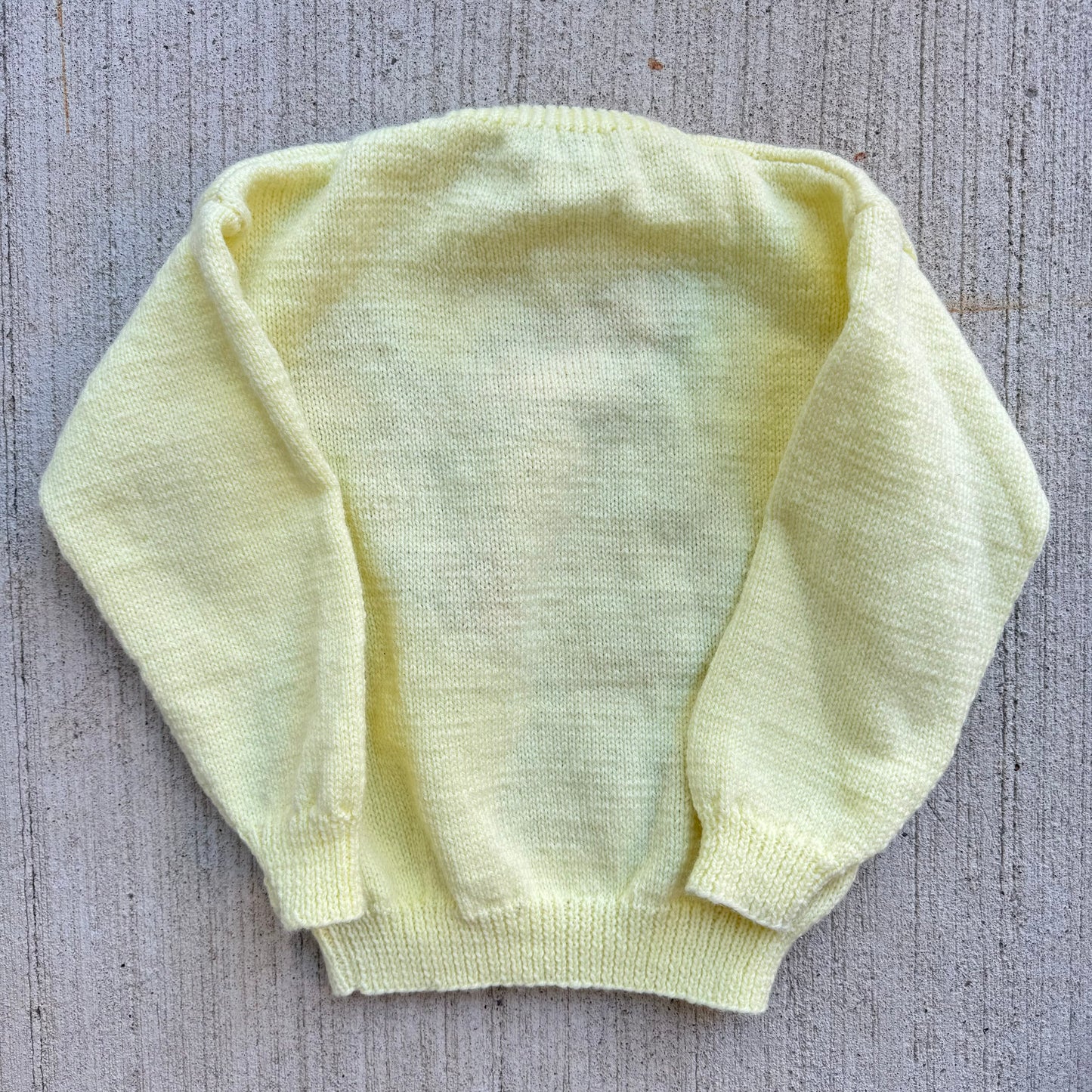 Kids Vintage Child Light Yellow Big Elma Flinstone Character Hand Made Knit Sweater 6Y 7Y 8Y Tiny Adult