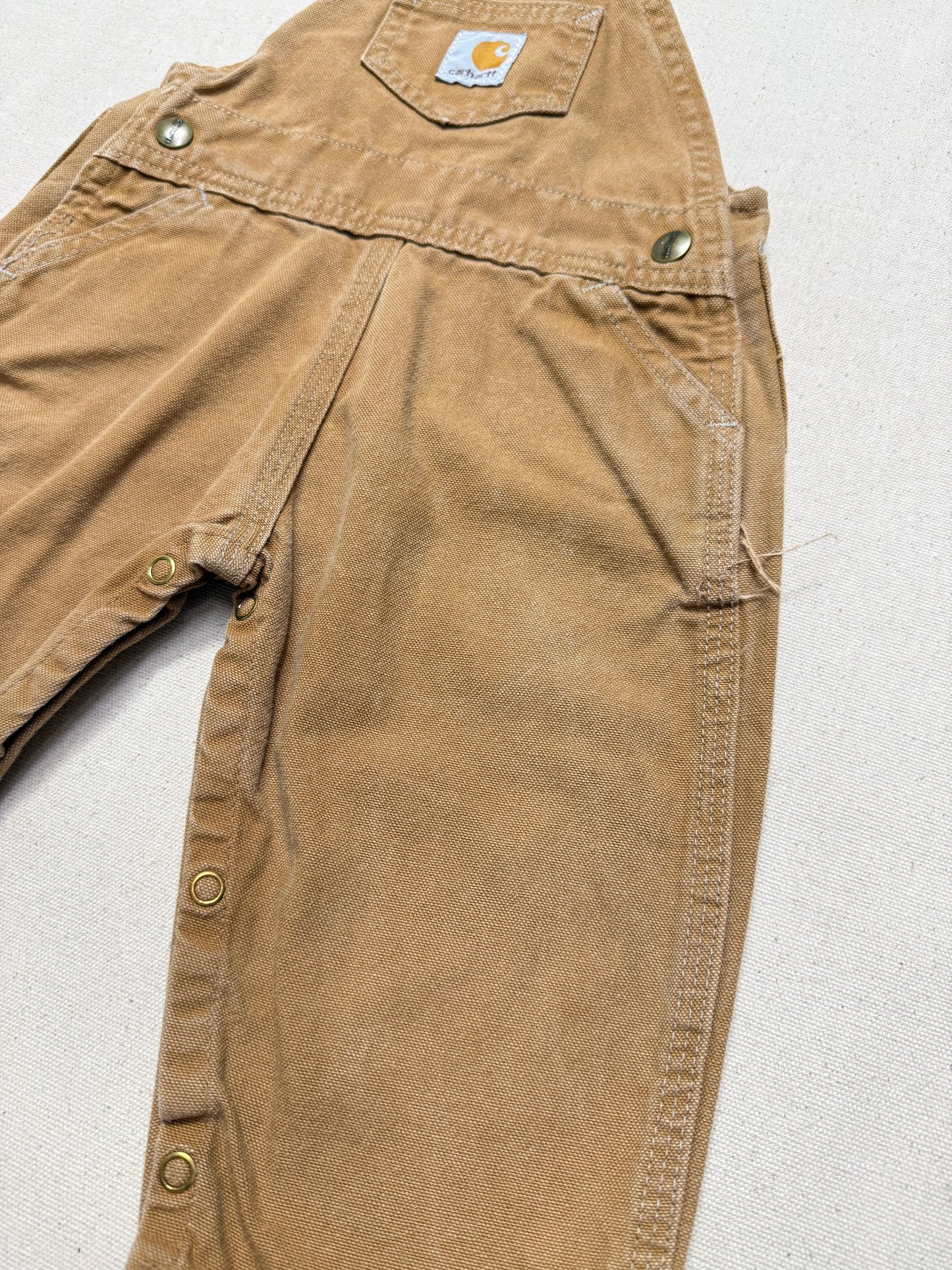 90s  Kids Infant Vintage Carhartt Canvas Bib Light Brown Overall / 9m 12m 18m