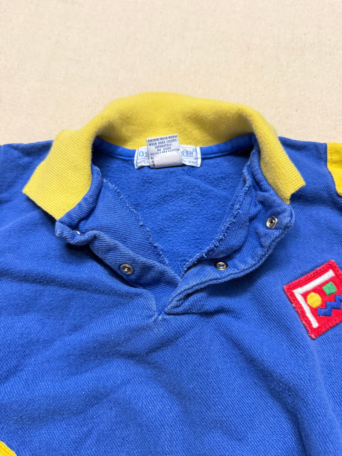 80s 90s Kids Toddler Vintage Oshkosh Bgosh Blue Yellow Snap Collared Longsleeve Cotton Top / 3T 4T / Made in USA