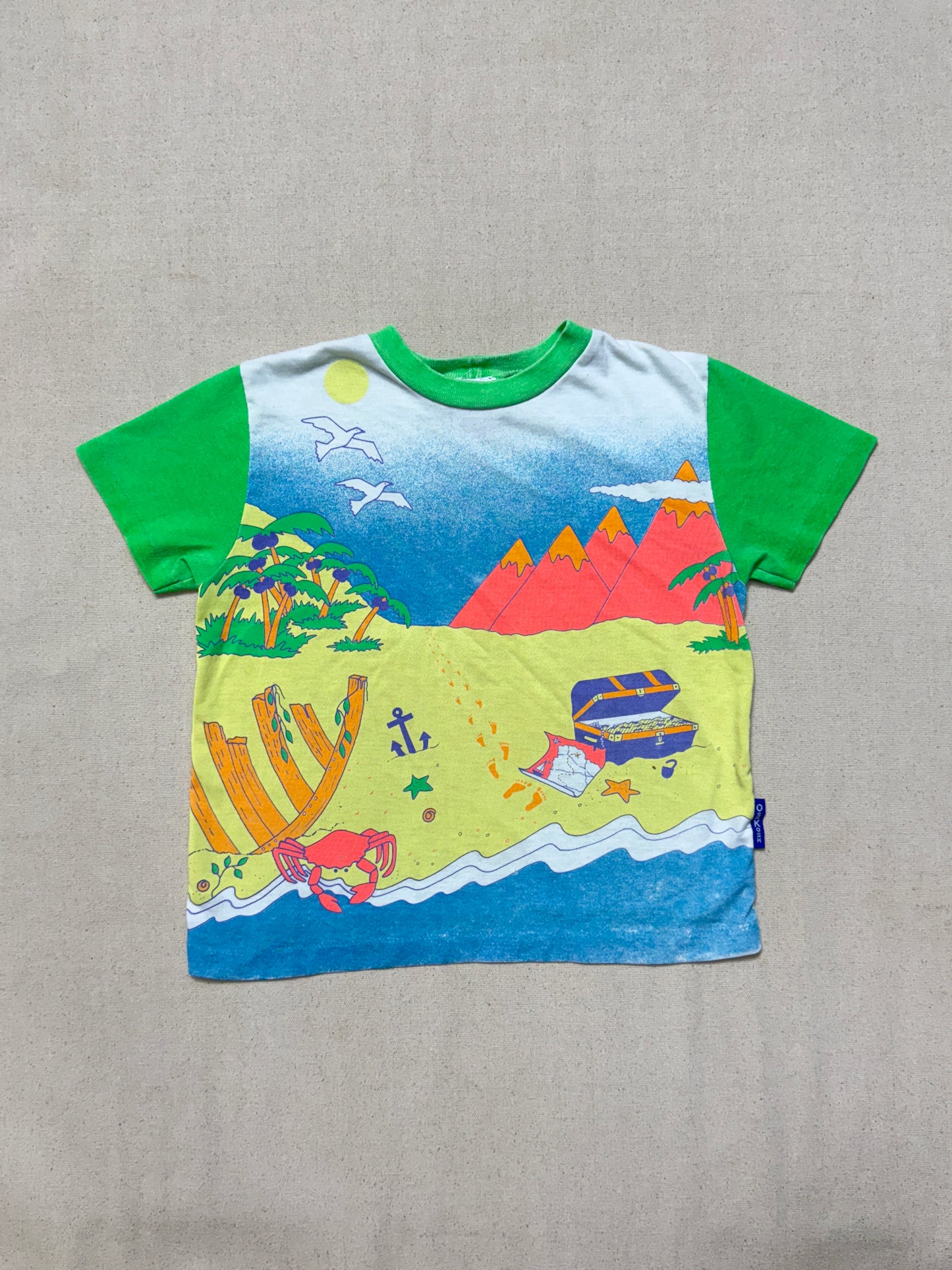 90s Kids Toddler Vintage Oshkosh Bgosh Beach Neon Colour Single Stitch Tshirt / 5T 6T / Made in USA