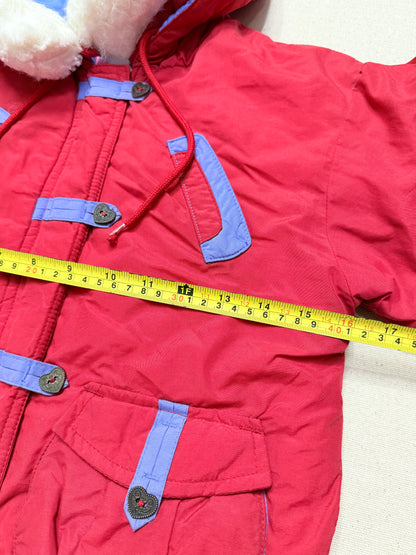 90s 2000' Kids Toddler Vintage Oshkosh Bgosh Heart Buttons Removable Hood Boa Down Jacket / 4T 5T 6y