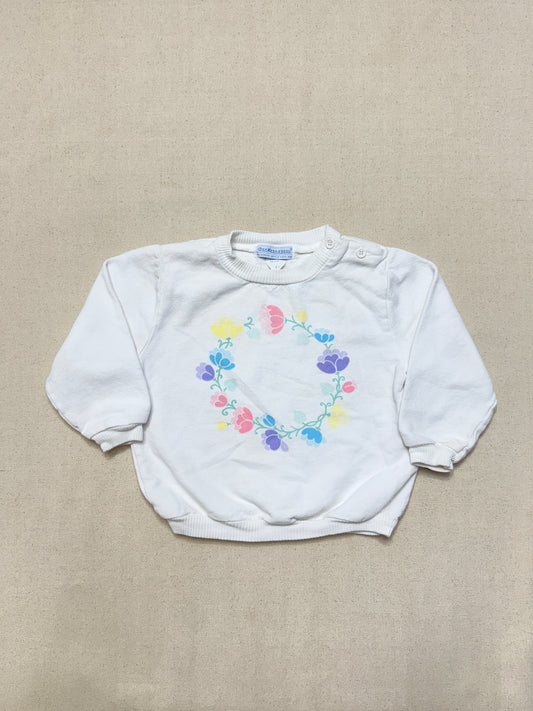 80s 90s Kids Toddler Vintage Oshkosh Bgosh Flawer Print White Longsleeve Cotton Top / 2T 3T / Made in USA