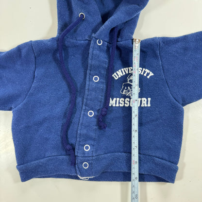 80s Kids Infant Vintage Navy University Missouri Hooded Sweatshirt With Snaps 12m 18m