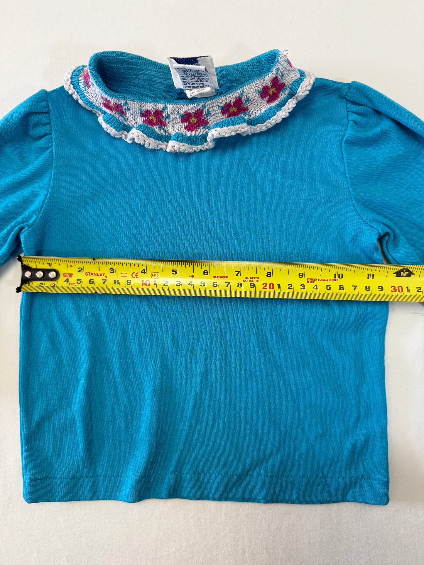 90s Y2K Kids Toddler Infant Vintage Oshkosh Bgosh Blue Check Dress and Puff Sleeve Floral Print Longsleeve Top 2pc Set / 12m 18m 24m / Made in USA dress set