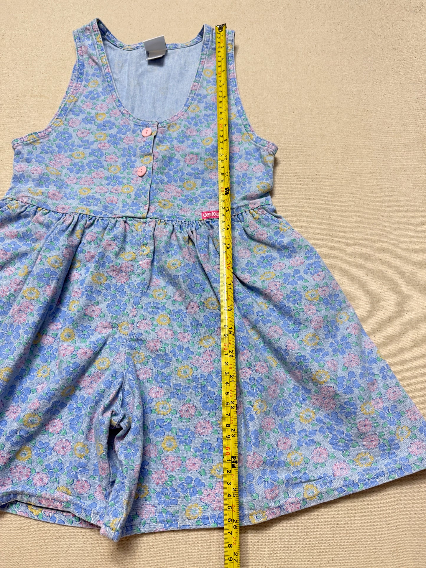 90s Kids Vintage Oshkosh Bgosh Flower AOP Lightweight Denim Jumper / 6X / Made in USA