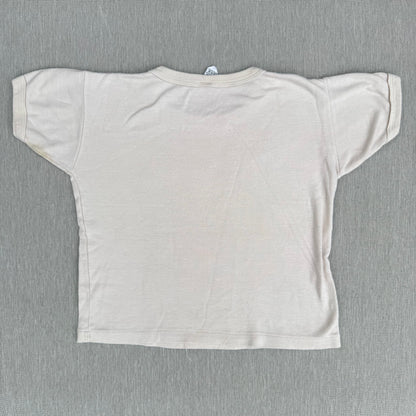 70s Kids Vintage Singapore Dragons Print on a Beige Short Sleeve T-Shirt 5Y 6Y