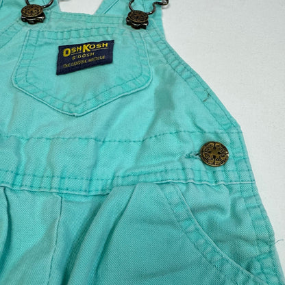 90s Kids Toddler Infant Vintage Baby B’Gosh Oshkosh 2 Piece Set Turquoise Overall White Ruffle T-shirt With Floral Accents /6m 9m / Made in USA