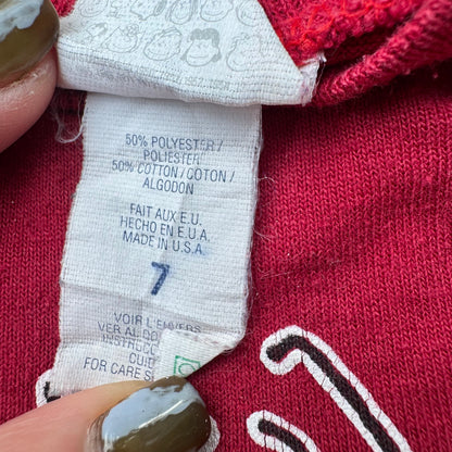 80s 90s Kids Vintage Peanuts Charlie Brown & Linus Woodstock Mauve/Burgundy Short Single Stitch T-Shirt 7Y Made in USA