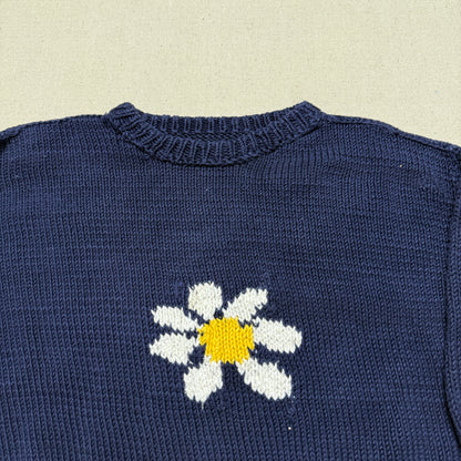 80s 90 Kids Toddler Vintage Flower Embroidered Simple Design Cotton Knit Sweater / 3T 4T 5T
