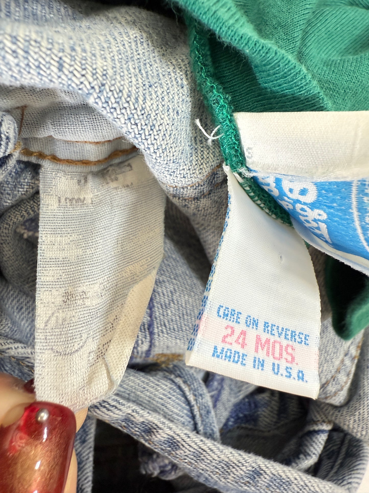 90s Kids Toddler Infant Vintage Oshkosh Bgosh Tshirt and Denim Overall 2pc Set / 12m 18m 24m / Made in USA set