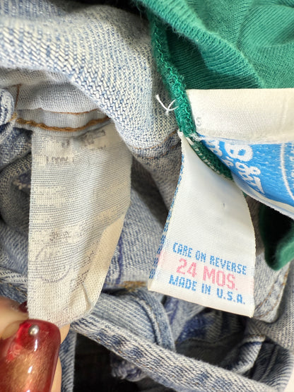 90s Kids Toddler Infant Vintage Oshkosh Bgosh Tshirt and Denim Overall 2pc Set / 12m 18m 24m / Made in USA set