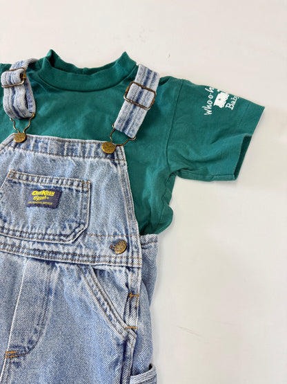 90s Kids Toddler Infant Vintage Oshkosh Bgosh Tshirt and Denim Overall 2pc Set / 12m 18m 24m / Made in USA set