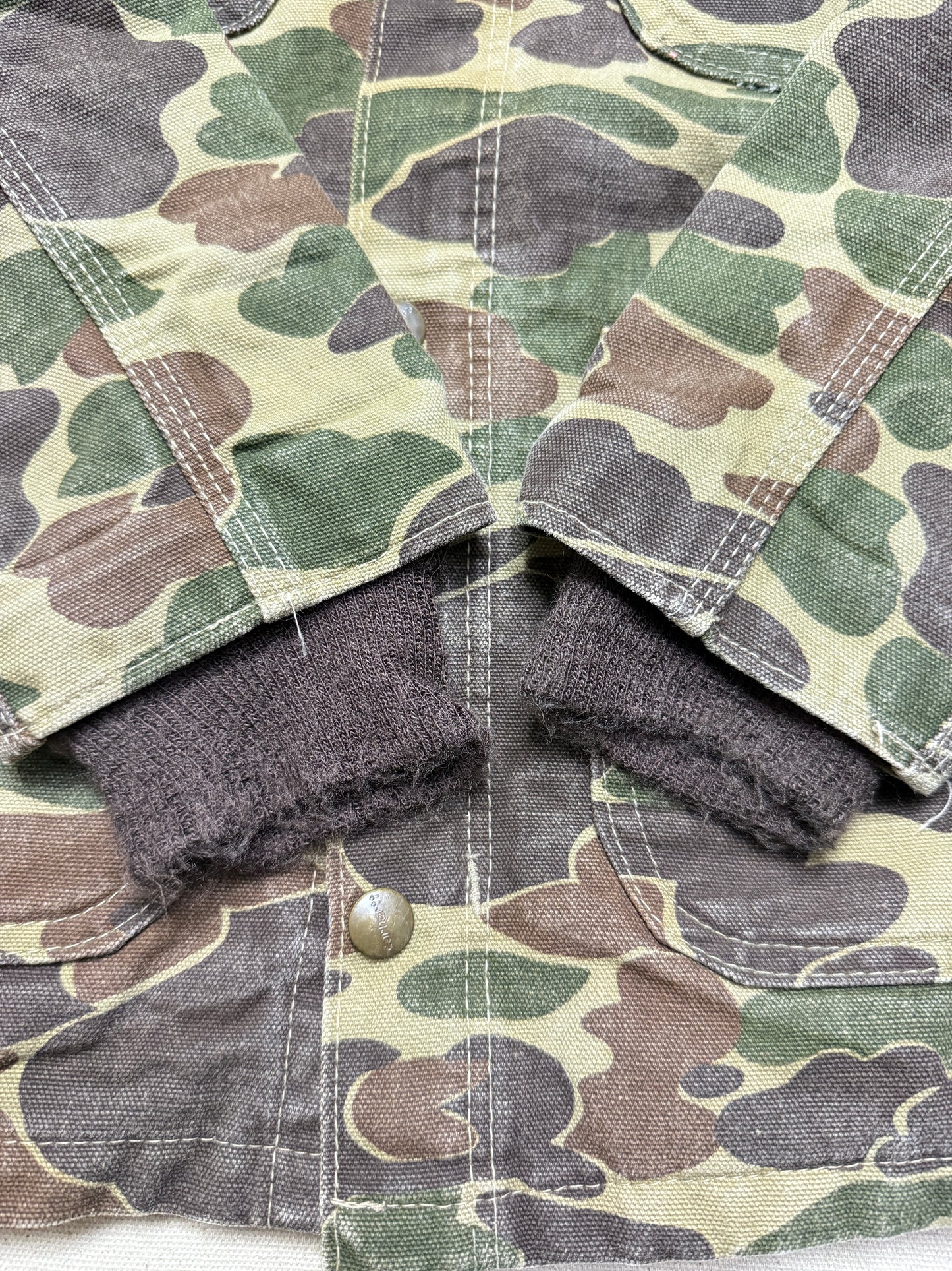 80s Kids Youth Vintage Carhartt Rare Duck Hunting Camo Corduroy Collar Quilt Lined Jacket / 7y 8y 9y