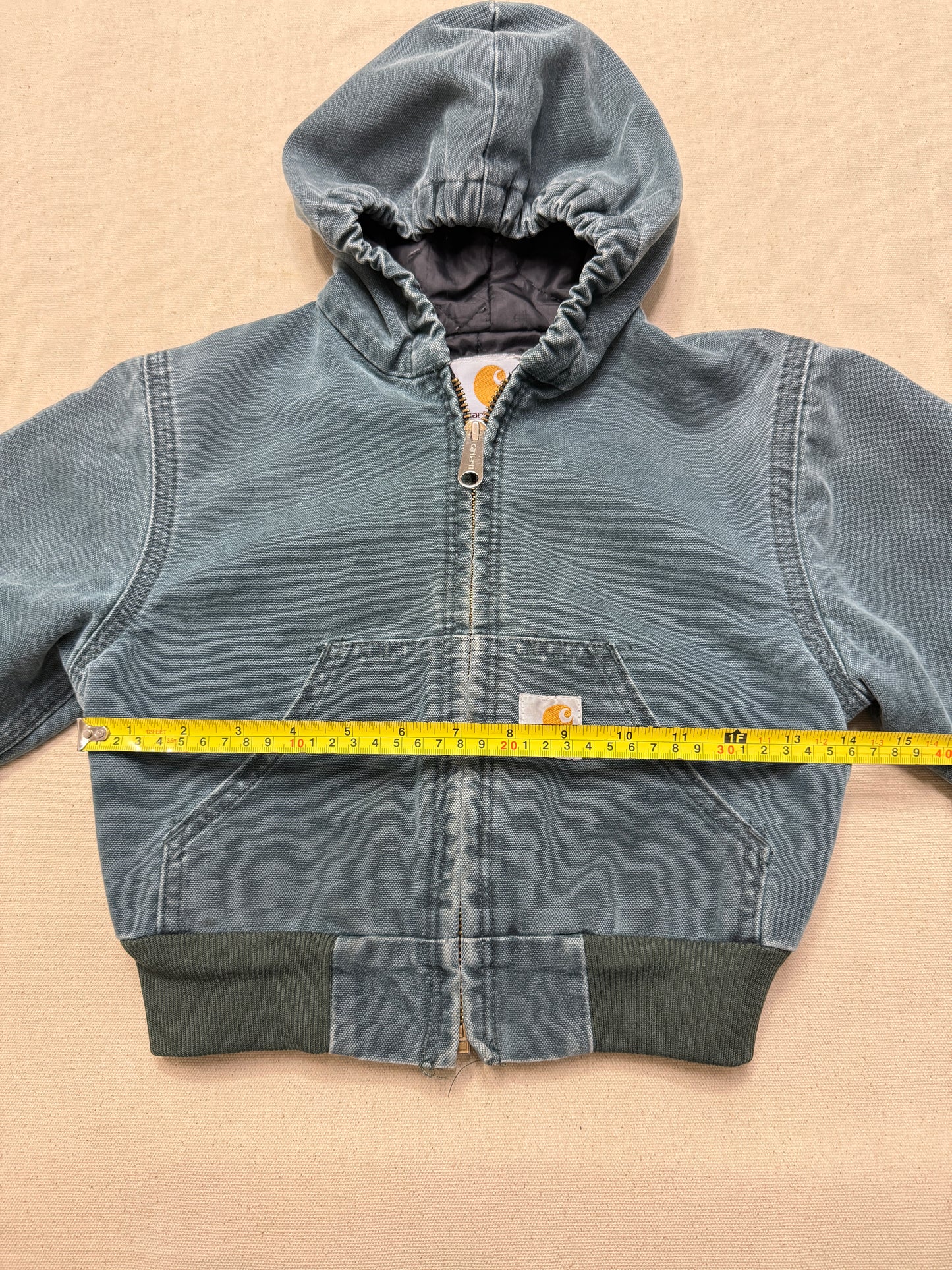 1999 90s Kids Toddler Vintage Carhartt Dark Green Quilted Lined Hooded Active Jacket / 2T 3T 4T