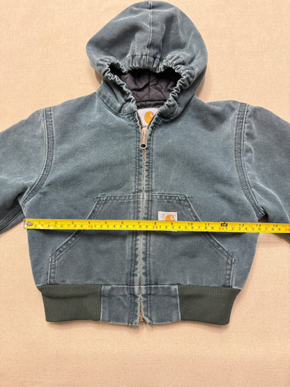 1999 90s Kids Toddler Vintage Carhartt Dark Green Quilted Lined Hooded Active Jacket / 2T 3T 4T