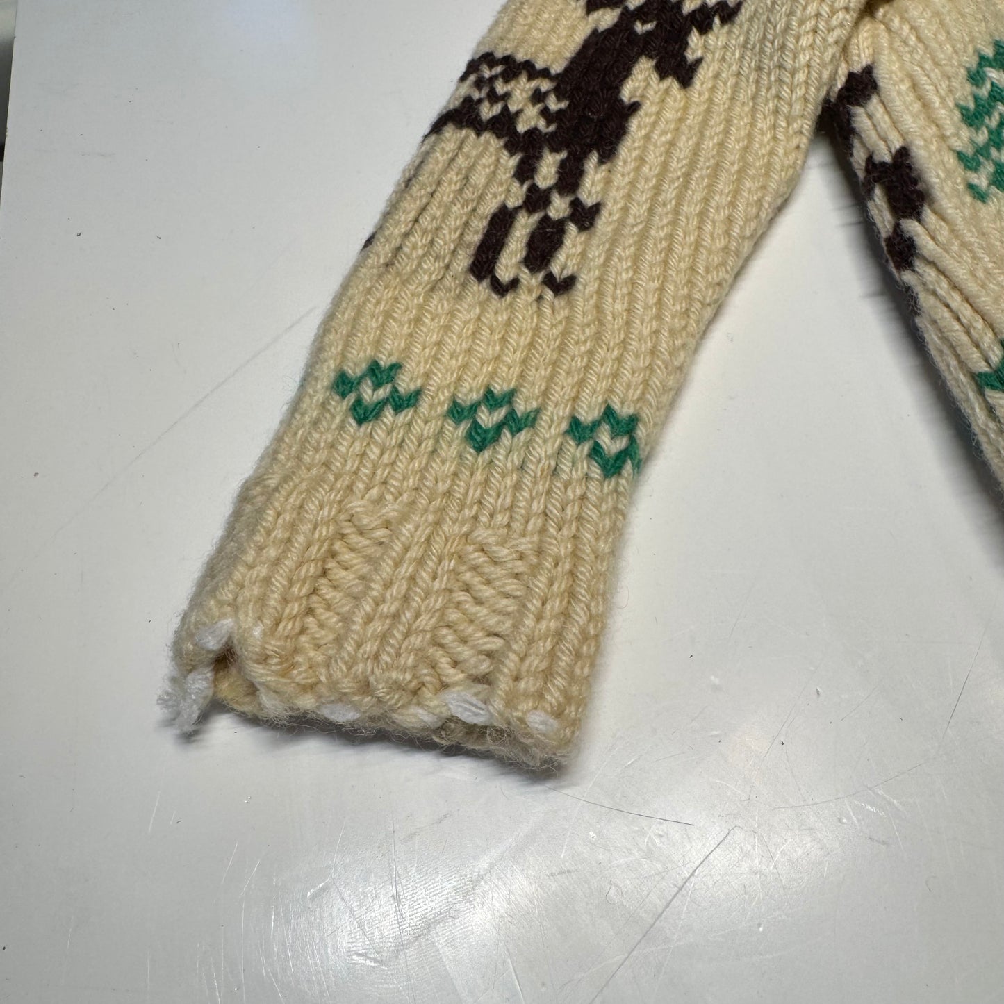 50s 60s Kids Toddler Vintage Beige Deer Lightning Zipper Cowichan Sweater / 3T 4T